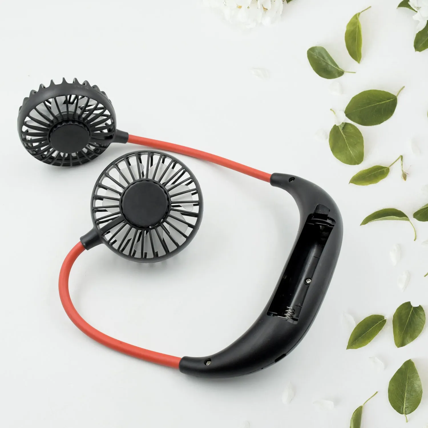 0867 Hand Free Personal Fan - Portable USB Battery Rechargeable With Battery Comaprtment Mini Fan - Headphone Design Wearable Neckband Fan Necklance Fan Cooler Fan for Home, Sport, Camping, Beach, Travel, Office (Battery Not Included)