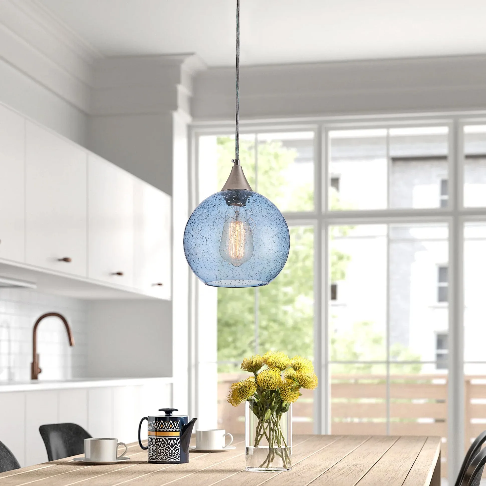 1-Light Round Glass Shade Design Pendant Lighting