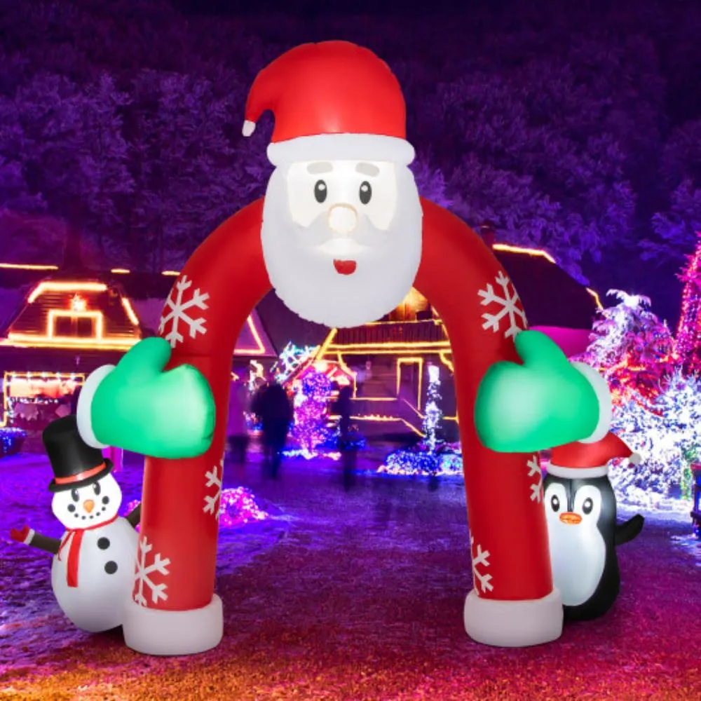 10 Feet Lighted Christmas Inflatable Archway with Snowman and Penguin