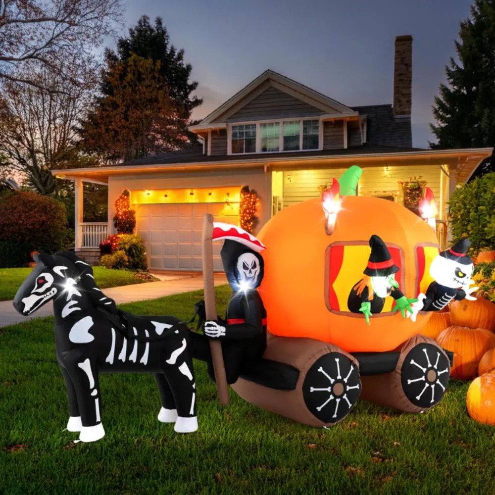 10.2 Feet Long Halloween Inflatable Carriage with Pumpkin and 2 Ghosts