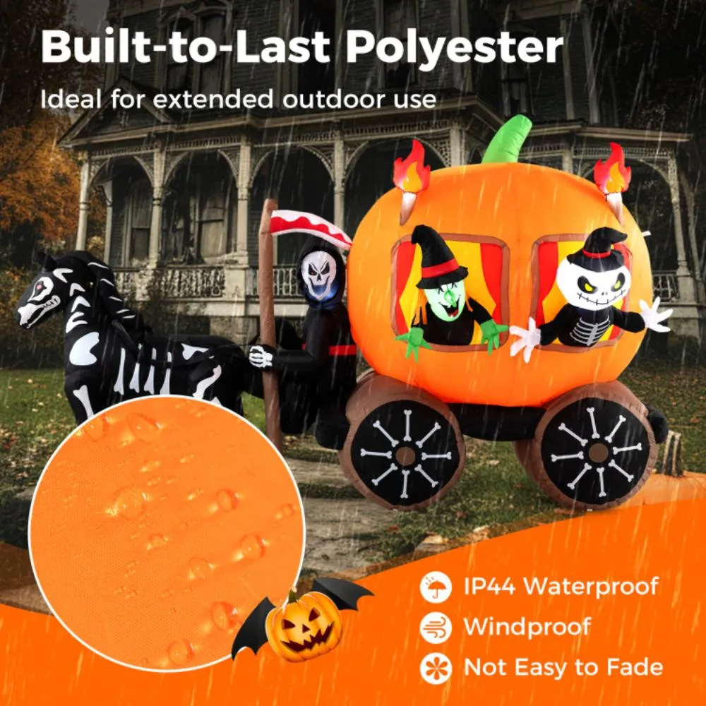 10.2 Feet Long Halloween Inflatable Carriage with Pumpkin and 2 Ghosts