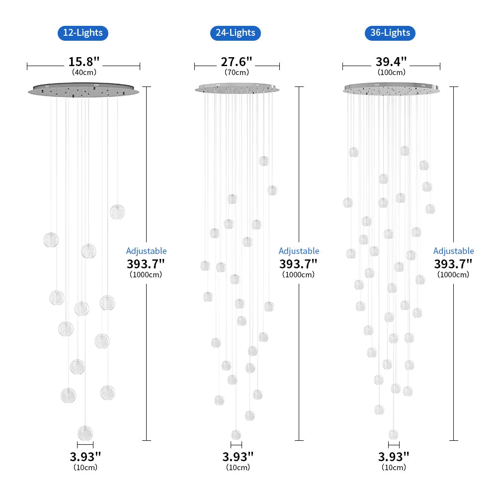12 Lights & 24 Lights & 36 Lights Modern Crystal Ball Raindrop Chandelier