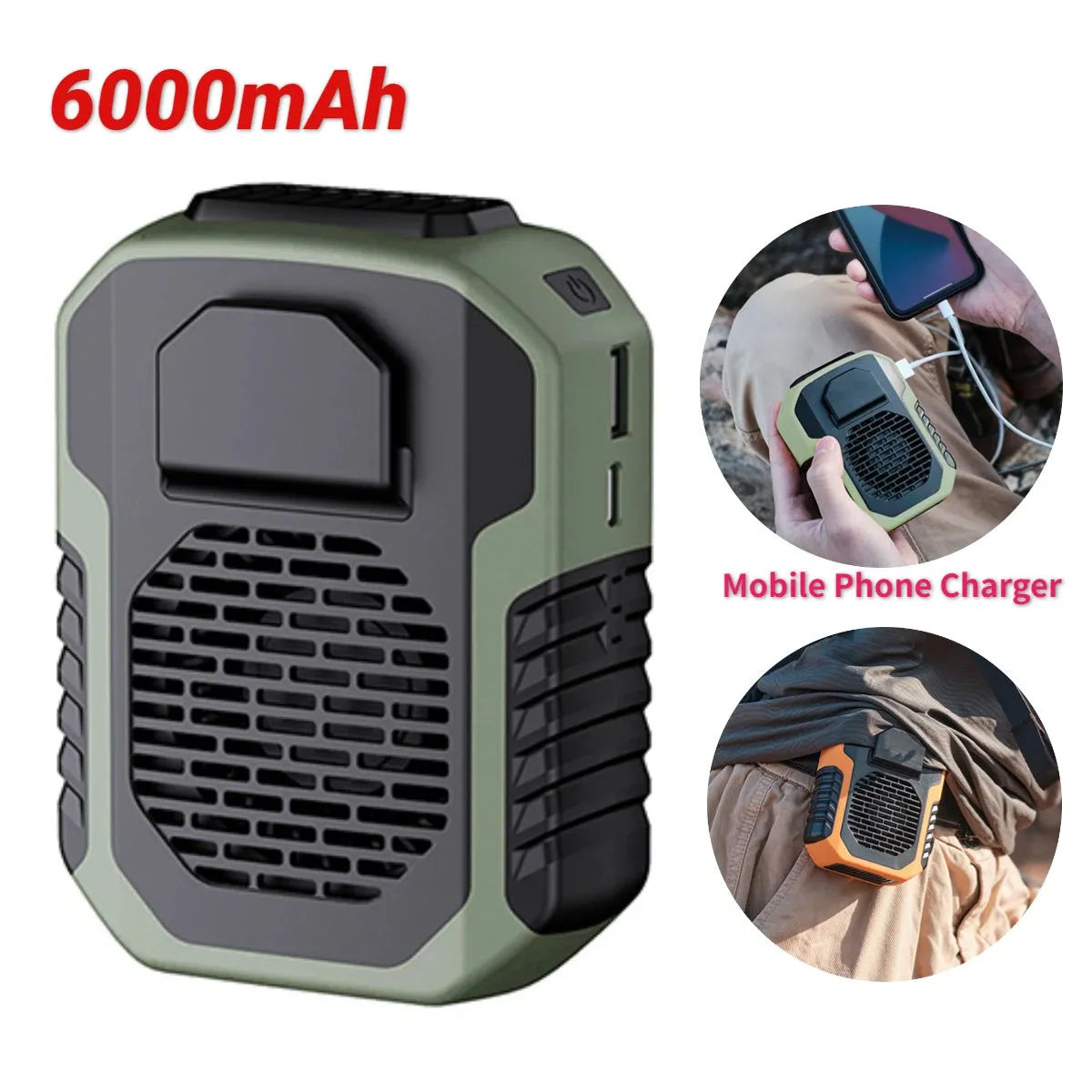 12000mAh Portable Waist Fan USB Rechargeable Air Conditioner 3-Gear Mute Hanging Neck Fans Outdoor Sports Mini Waist Clip On Fan