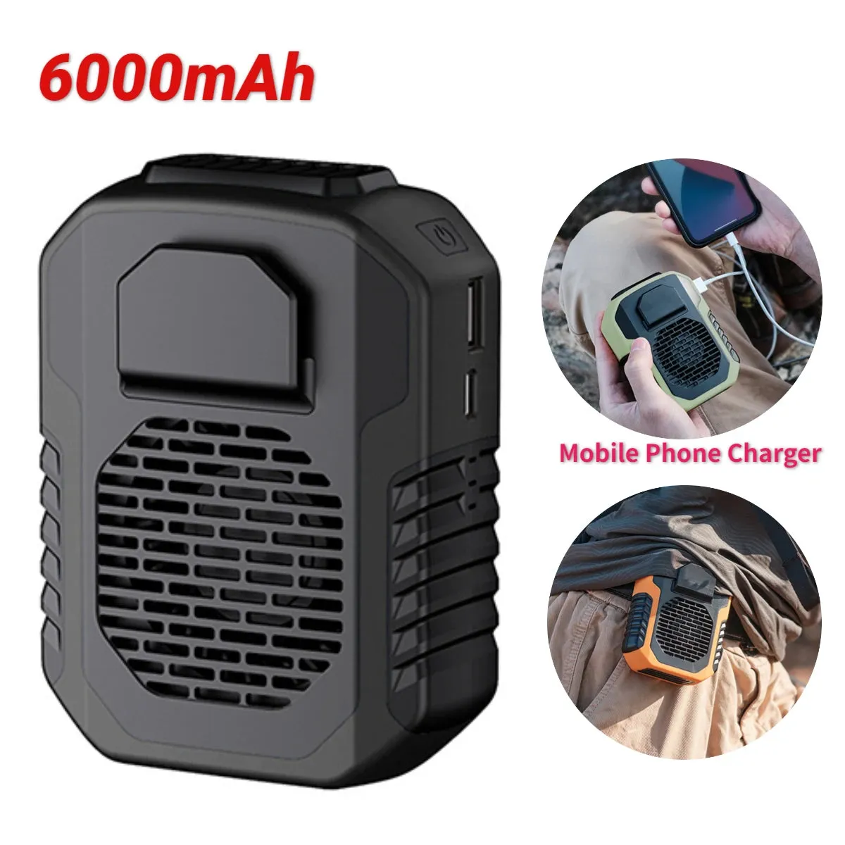 12000mAh Portable Waist Fan USB Rechargeable Air Conditioner 3-Gear Mute Hanging Neck Fans Outdoor Sports Mini Waist Clip On Fan