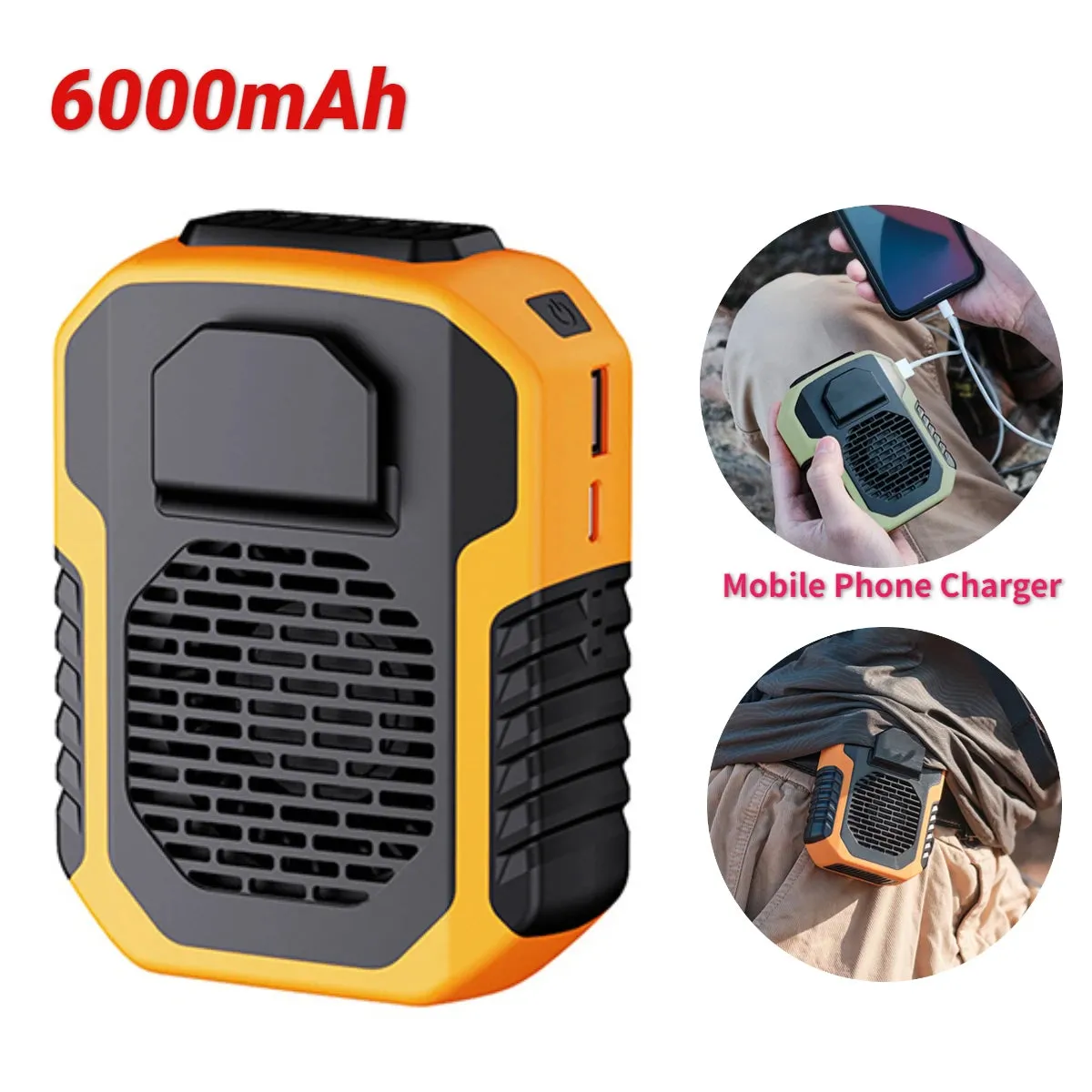 12000mAh Portable Waist Fan USB Rechargeable Air Conditioner 3-Gear Mute Hanging Neck Fans Outdoor Sports Mini Waist Clip On Fan