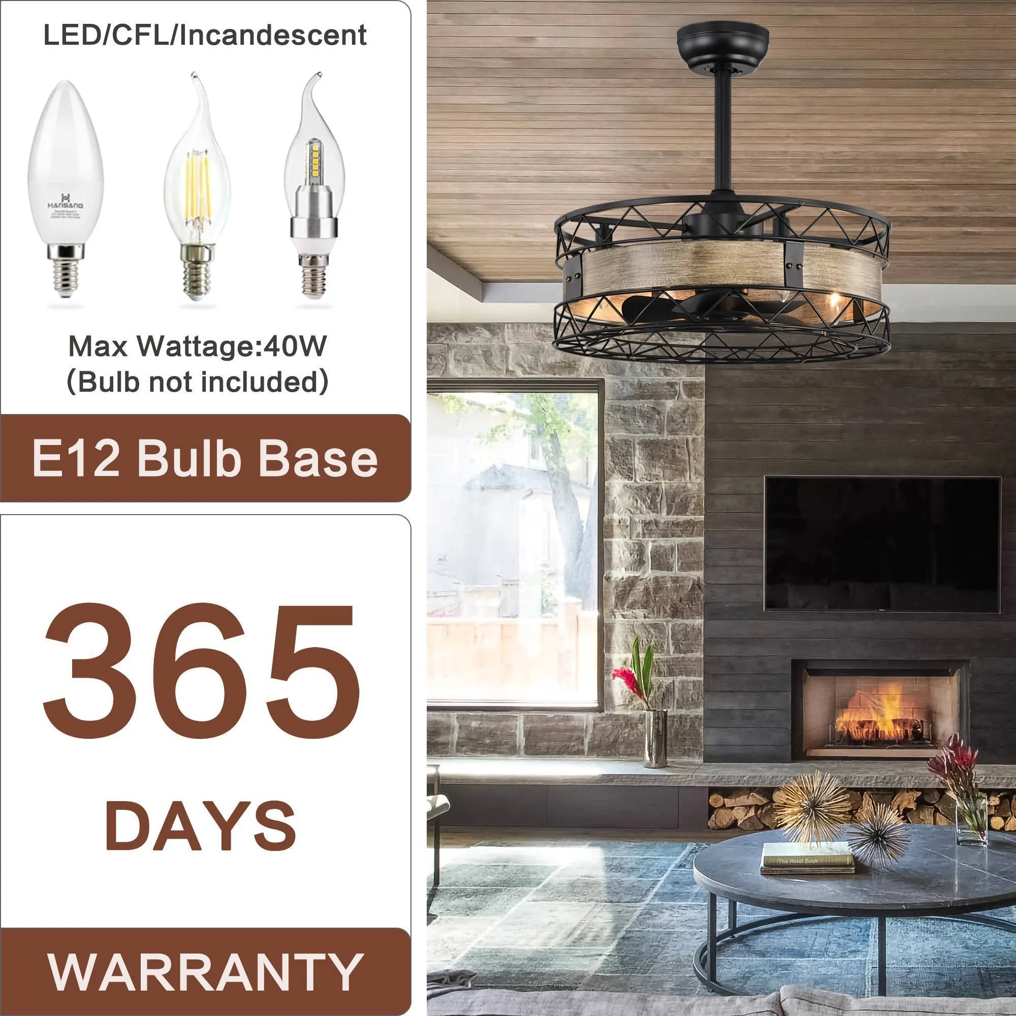 20.5" Caged Ceiling Fan 5 ABS Blades with  Remote Control,Timer, 3 Speeds Indoor Ceiling Fan for (No include Bulbs)