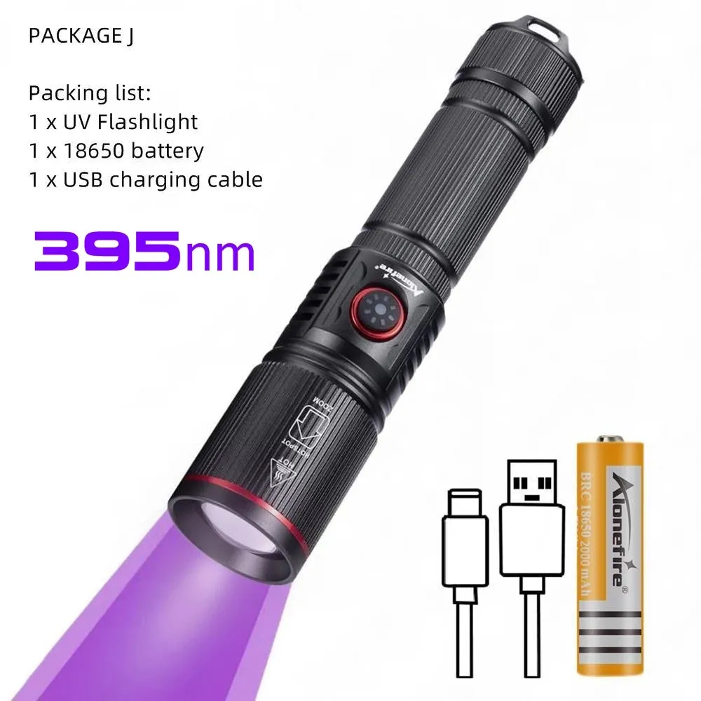 20W High Power Zoom UV LED Flashlight 365 395nm Invisible Ink Marker Cat Dog Urine Tinea Ore Money Scorpion Fluorescence Light