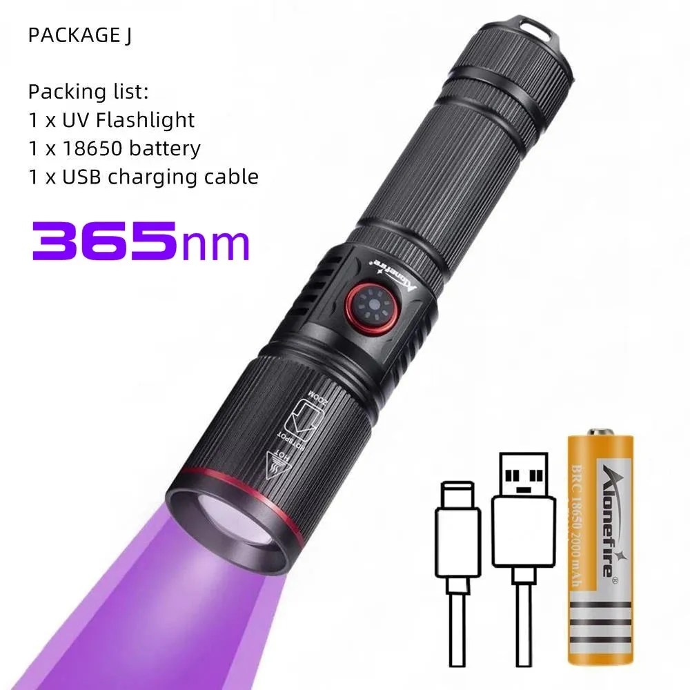 20W High Power Zoom UV LED Flashlight 365 395nm Invisible Ink Marker Cat Dog Urine Tinea Ore Money Scorpion Fluorescence Light