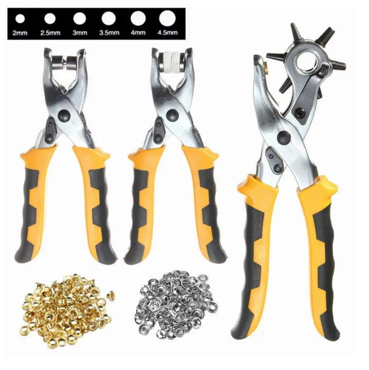 3 Pcs Eyelet Plier - ösenzange - Leather Hole Puncher - Revolving Rotary Hole Punch - Belt Hole Snap Pliers - Grommet Snap Button Pliers