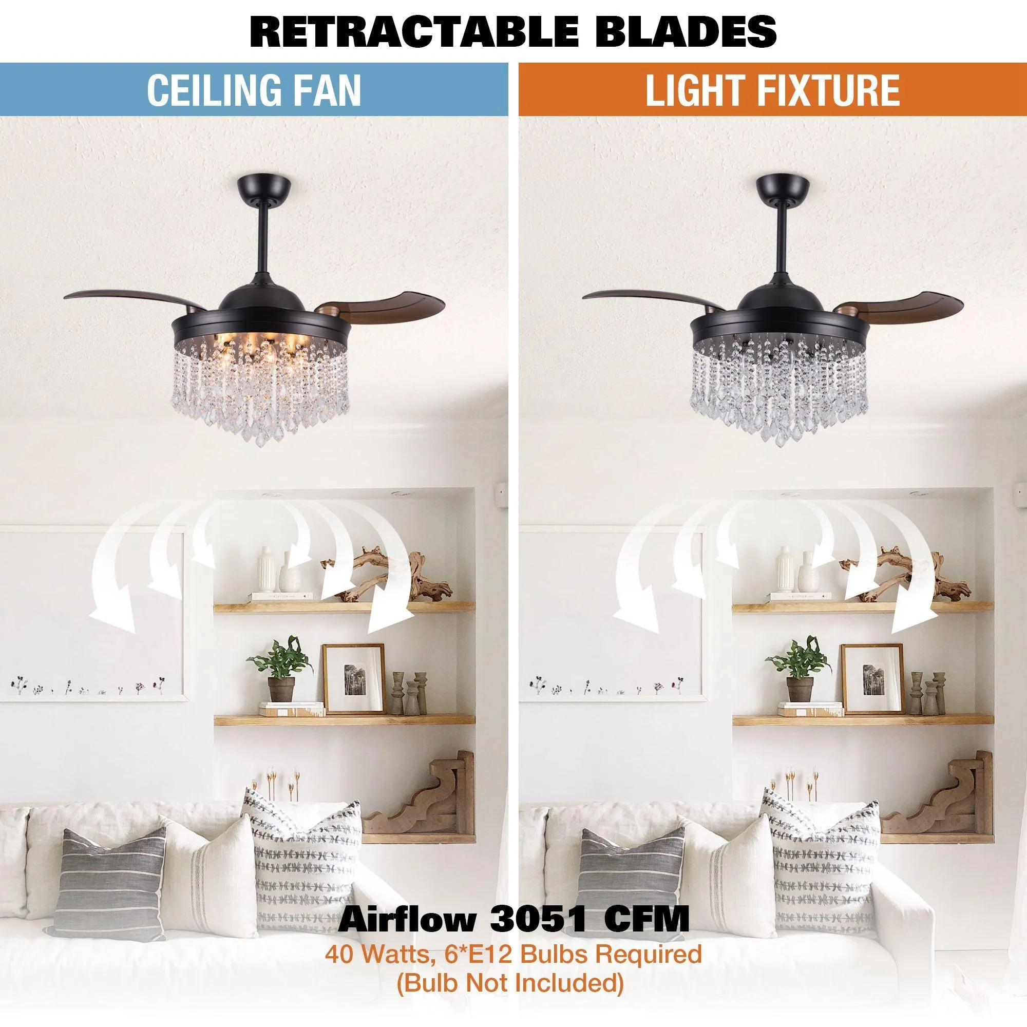 42" Mateo Modern Downrod Mount Crystal Ceiling Fan with Lighting and Remote Control