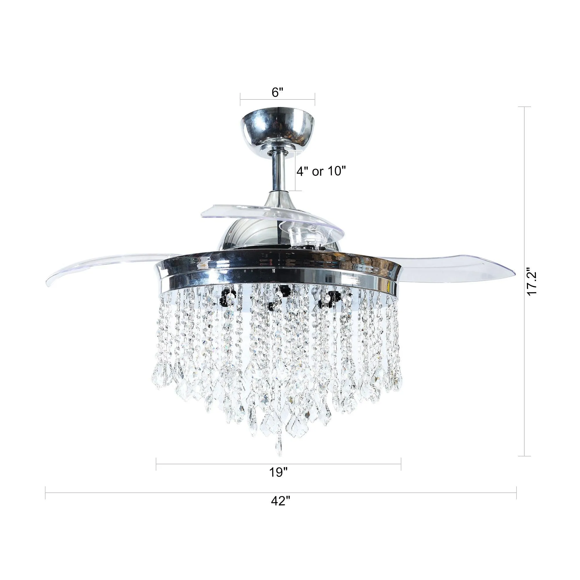 42" Mateo Modern Downrod Mount Crystal Ceiling Fan with Lighting and Remote Control