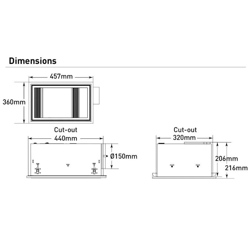 460m³/hr Domini 3-in-1 Exhaust Fan with CCT LED Light and Heat in Black/Silver/White