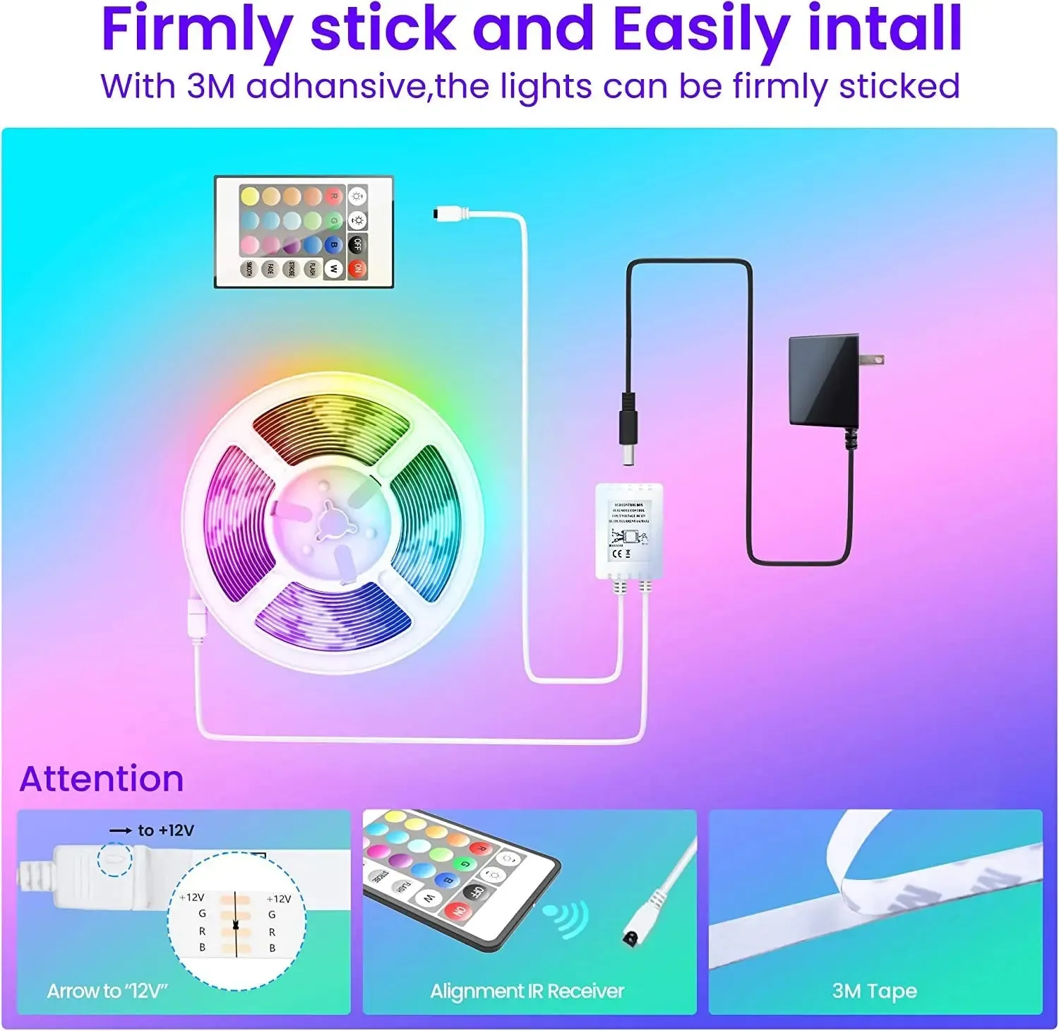 50 FT LED Strip Lights,Bluetooth LED Lights for Bedroom, Color Changing Light Strip with Music Sync, Phone Controller and IR Remote(App Remote  Mic).