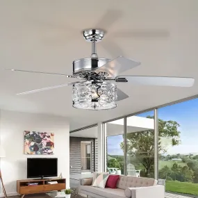 52" Crystal Chandelier Fan  Dual Finish Reversible Blades, Fandelier, Chrome