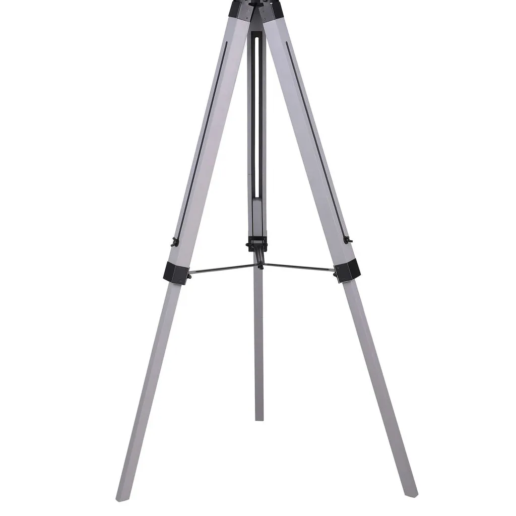 56 Inch Floor Lamp, White Tapered Drum Shade, Weathered Gray Tripod Base By Casagear Home