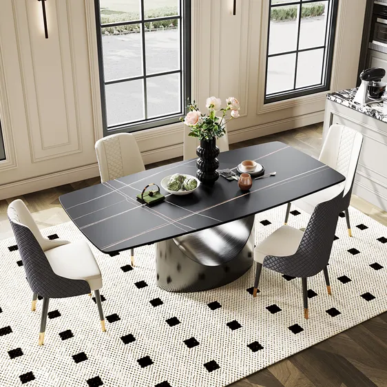 63"Modern Black Sintered Stone Dining Table