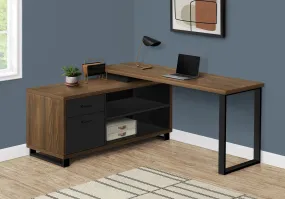 72" Walnut and Black Executive L-Shaped Desk