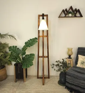 Achille Wooden Floor Lamp with Brown Base and Jute Fabric Lampshade