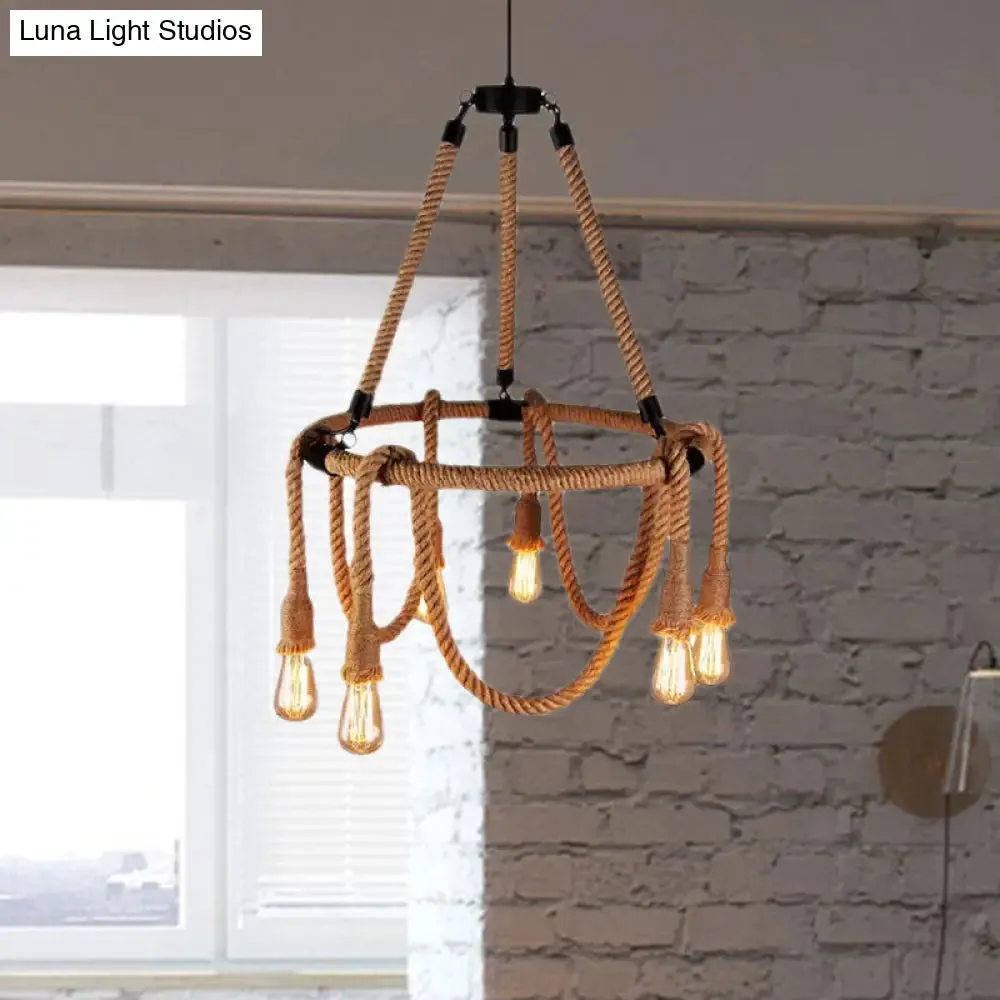 Adjustable Rope Chandelier Pendant Light - Farmhouse Multi Light Bar Ceiling Fixture in Beige