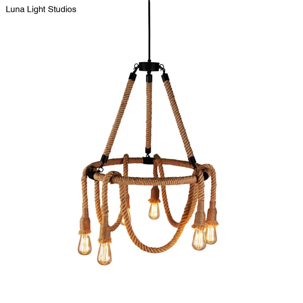 Adjustable Rope Chandelier Pendant Light - Farmhouse Multi Light Bar Ceiling Fixture in Beige