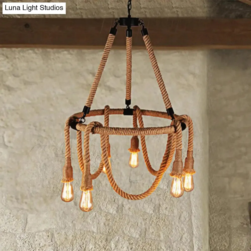 Adjustable Rope Chandelier Pendant Light - Farmhouse Multi Light Bar Ceiling Fixture in Beige