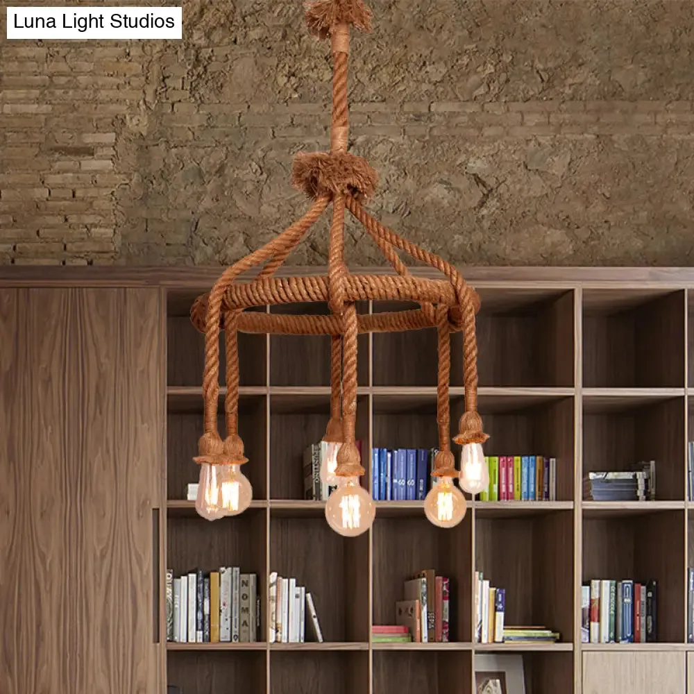 Adjustable Rope Chandelier Pendant Light - Farmhouse Multi Light Bar Ceiling Fixture in Beige