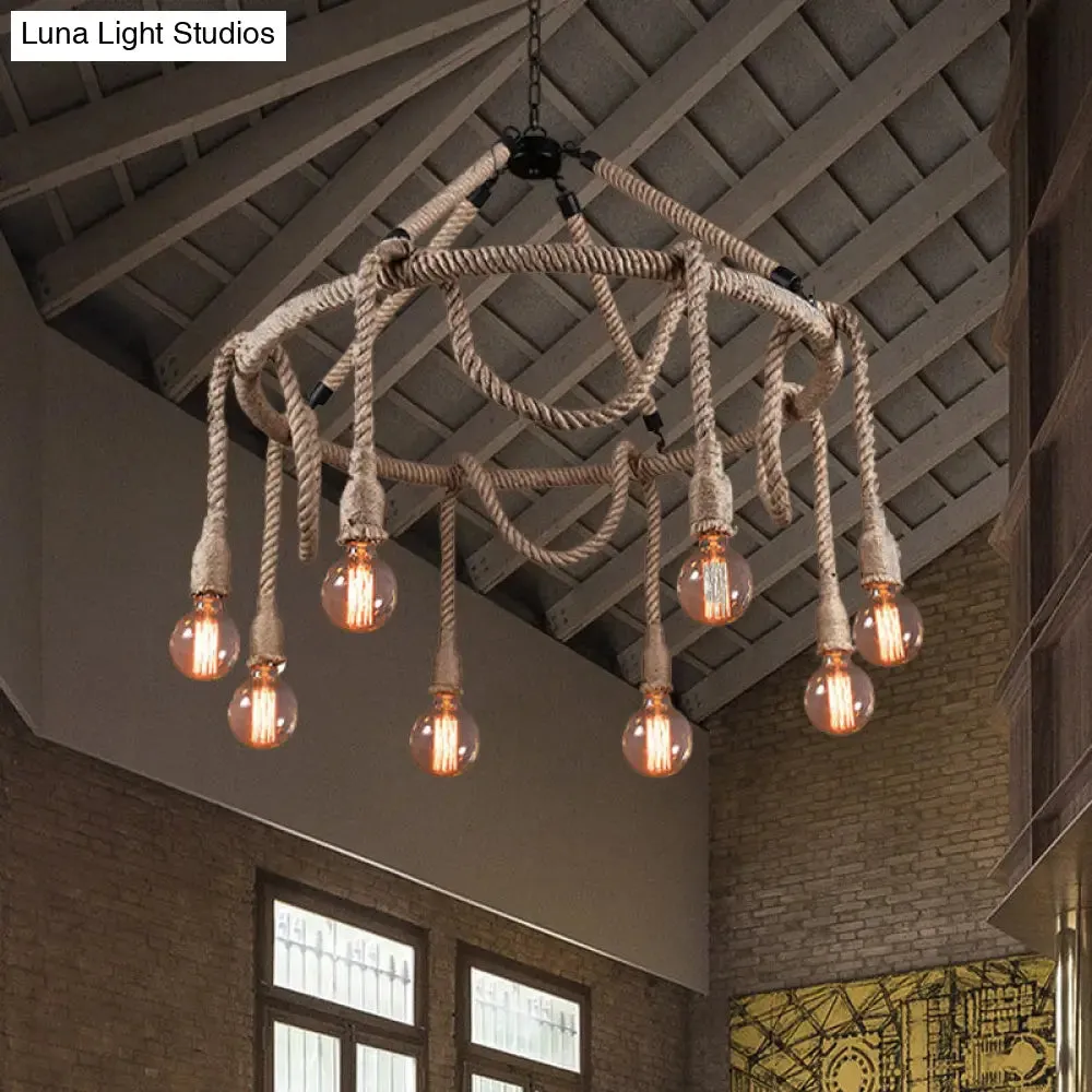 Adjustable Rope Chandelier Pendant Light - Farmhouse Multi Light Bar Ceiling Fixture in Beige