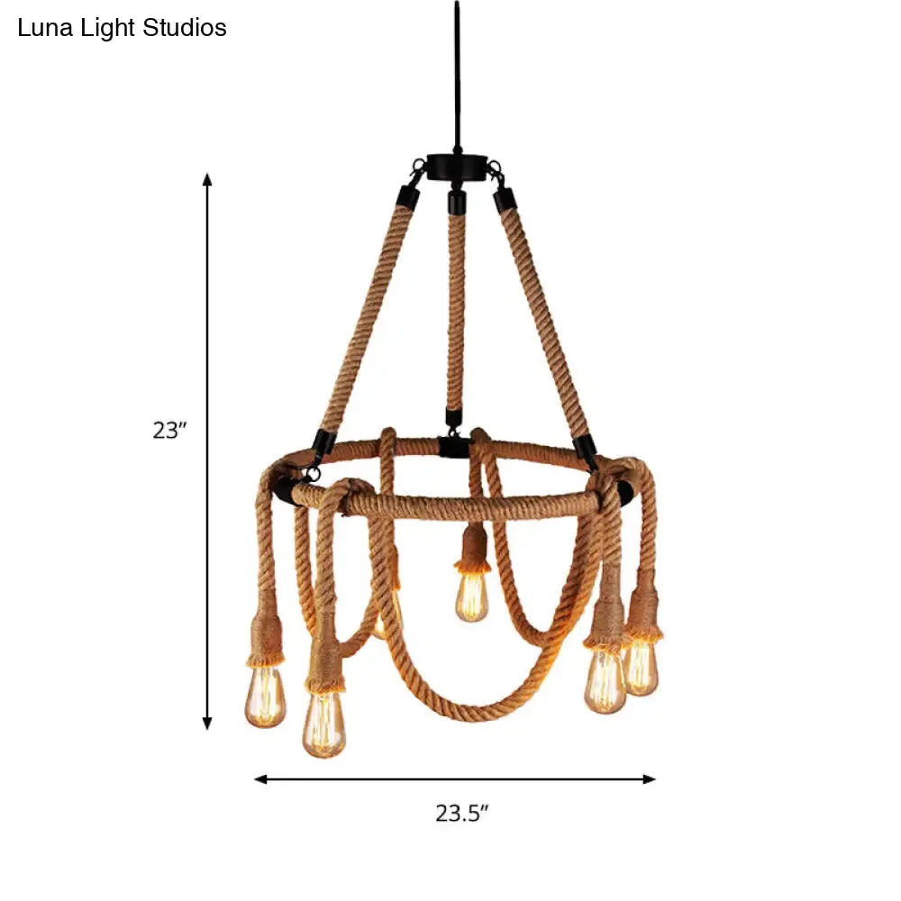 Adjustable Rope Chandelier Pendant Light - Farmhouse Multi Light Bar Ceiling Fixture in Beige