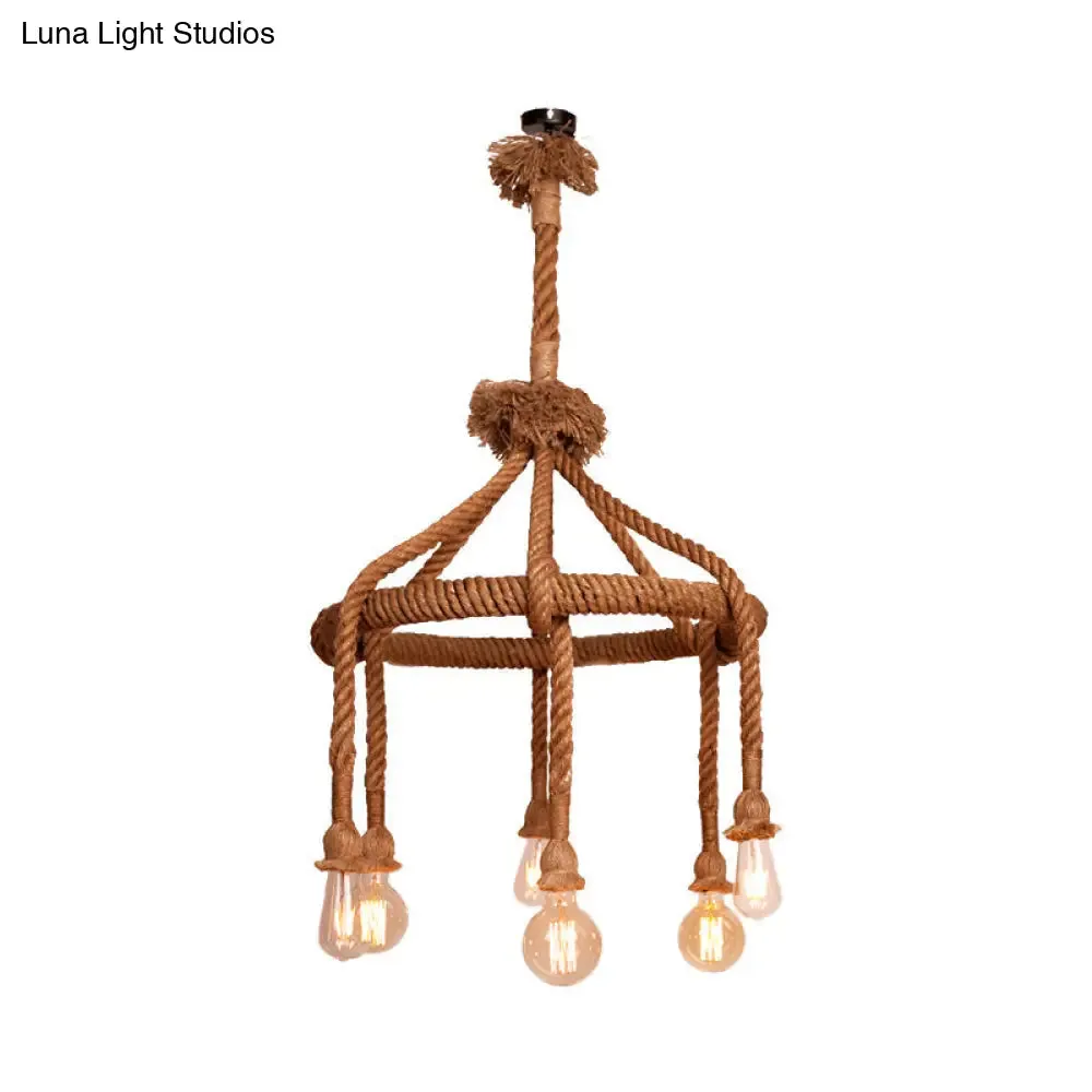 Adjustable Rope Chandelier Pendant Light - Farmhouse Multi Light Bar Ceiling Fixture in Beige