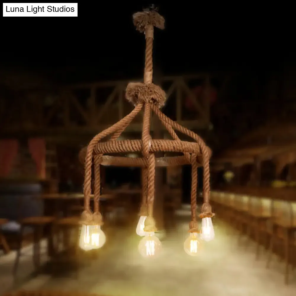 Adjustable Rope Chandelier Pendant Light - Farmhouse Multi Light Bar Ceiling Fixture in Beige