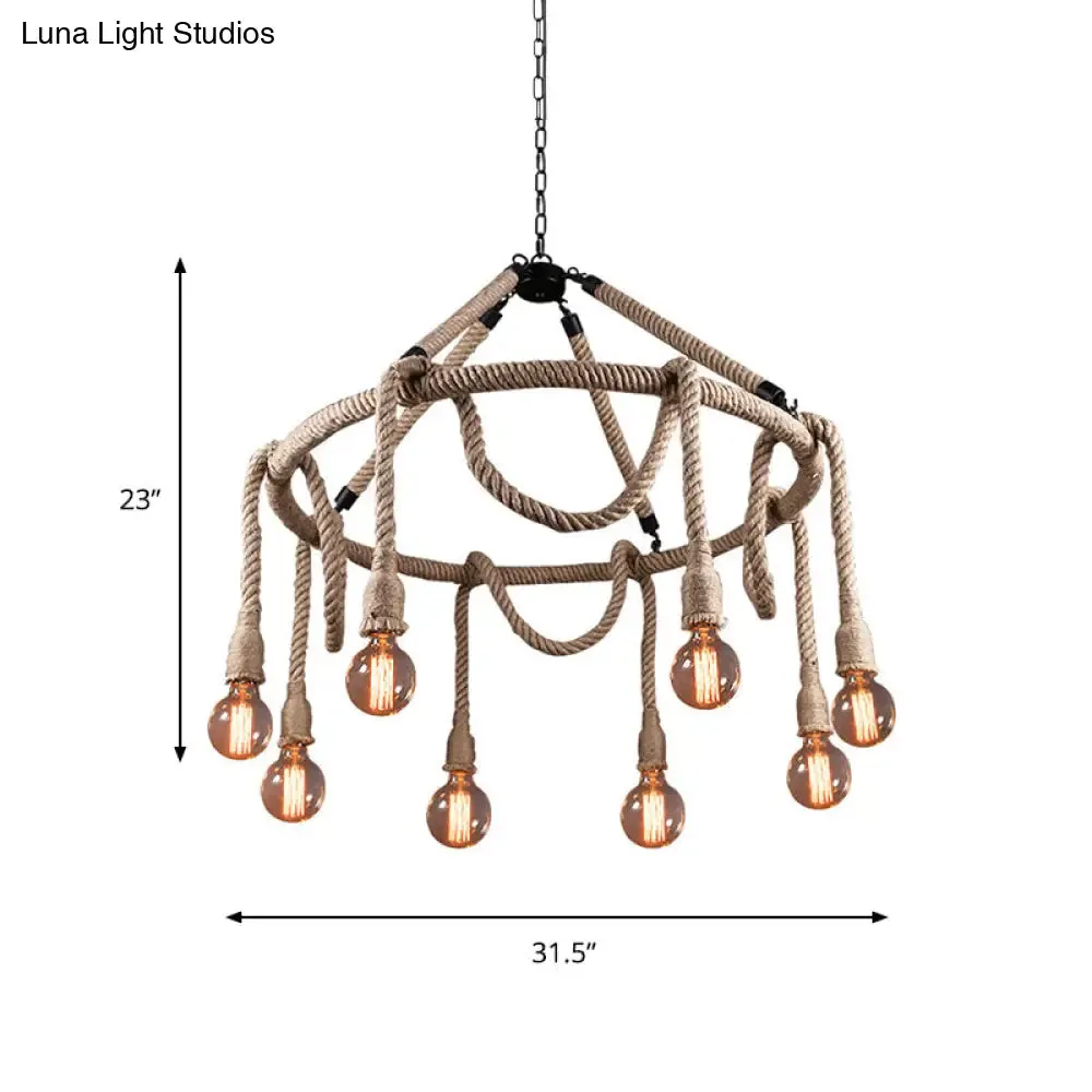 Adjustable Rope Chandelier Pendant Light - Farmhouse Multi Light Bar Ceiling Fixture in Beige