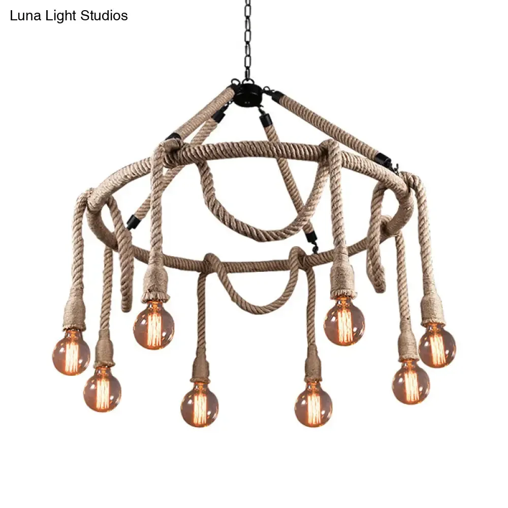 Adjustable Rope Chandelier Pendant Light - Farmhouse Multi Light Bar Ceiling Fixture in Beige