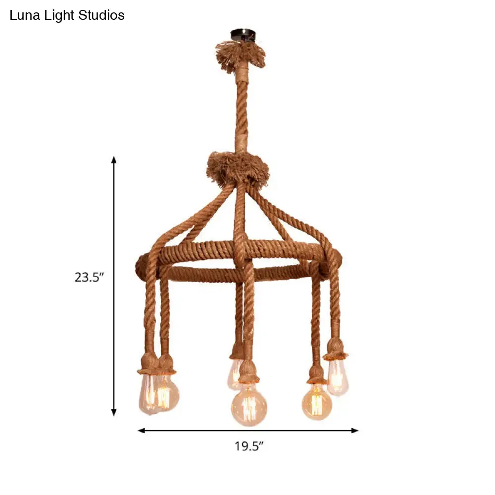 Adjustable Rope Chandelier Pendant Light - Farmhouse Multi Light Bar Ceiling Fixture in Beige