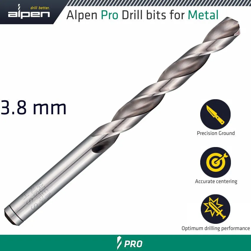 ALPEN ALPEN PRO 3.8 MM HSS DRILLl DIN 338 RN 135 WITH SPLIT POINT BULK ALP9540038