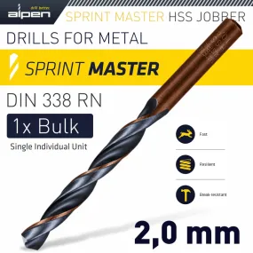 ALPEN HSS SPRINT MASTER 2.0MM BULK DIN 338 ALPEN DRILL BIT ALP6260020