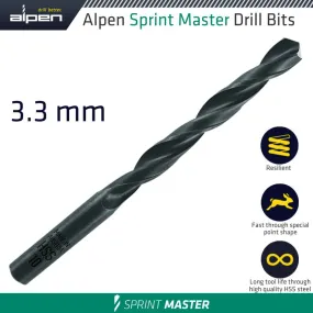 ALPEN HSS SPRINT MASTER 3.3MM X1 SLEEVED DIN338 ALPEN DRILL BIT ALP614033-1