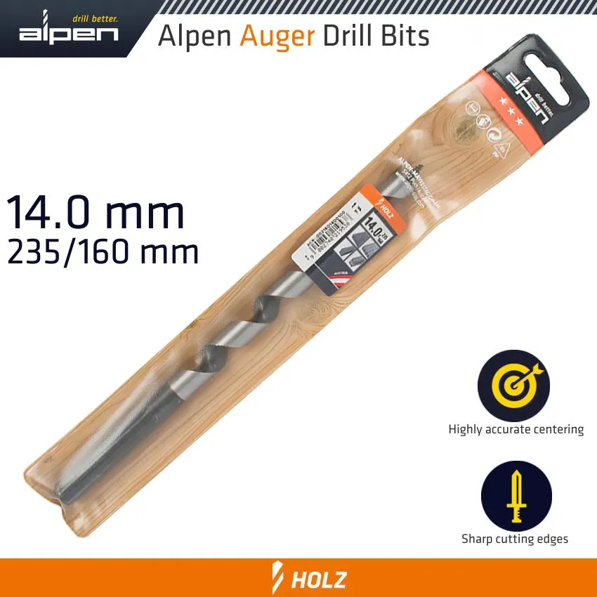 ALPEN WOOD AUGER DRILL BIT 14 X 235MM ALP21614