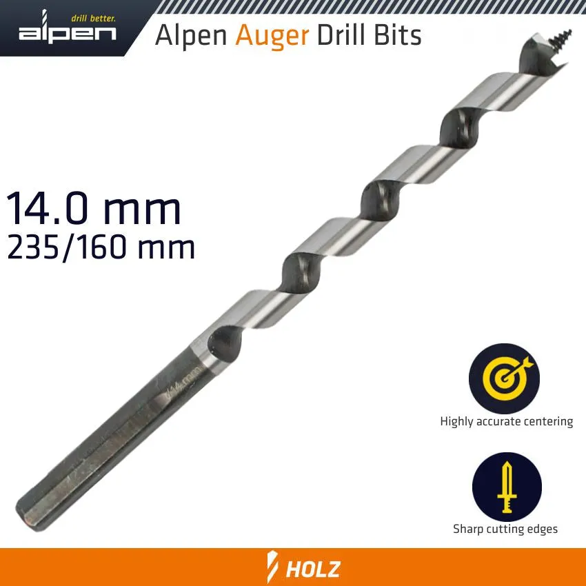 ALPEN WOOD AUGER DRILL BIT 14 X 235MM ALP21614