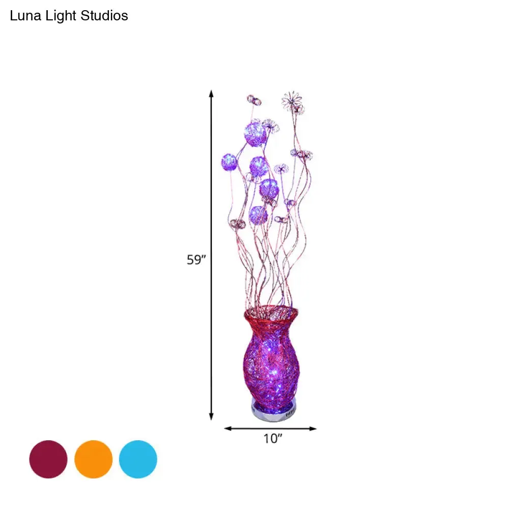 Aluminum LED Flower Reading Floor Lamp - Decorative Stand Up Lighting for Bedroom - Red/Yellow/Blue