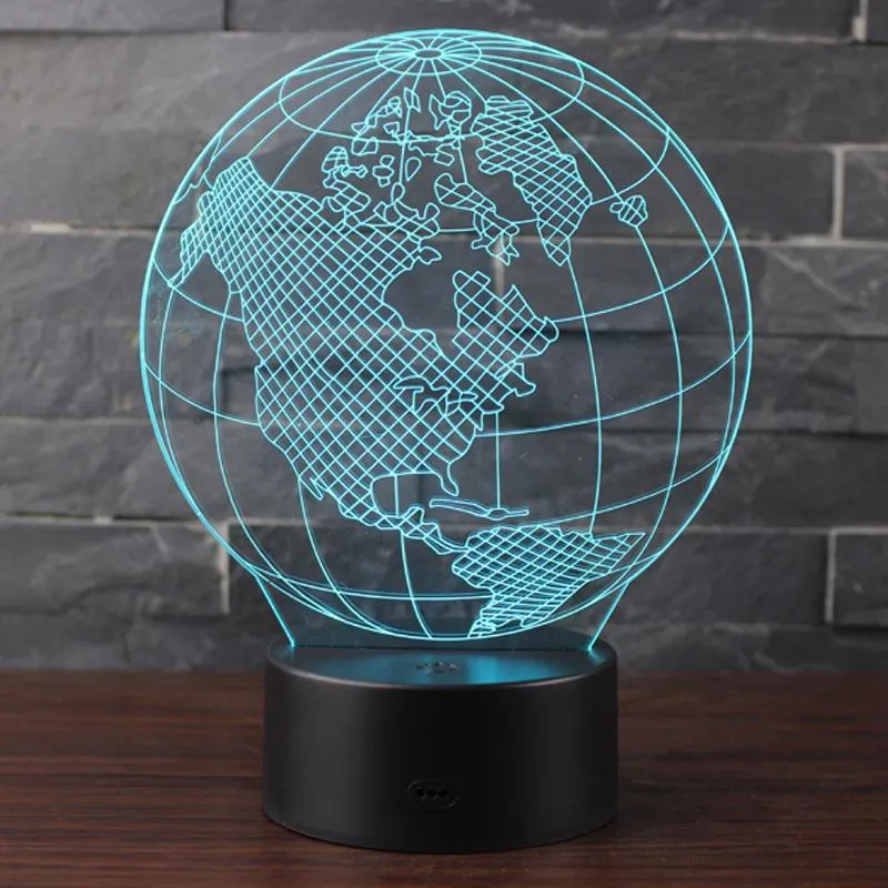 American Globe Model 3D LED 7 Colors Creative Touch Switch Colorful Visual Light Night Light