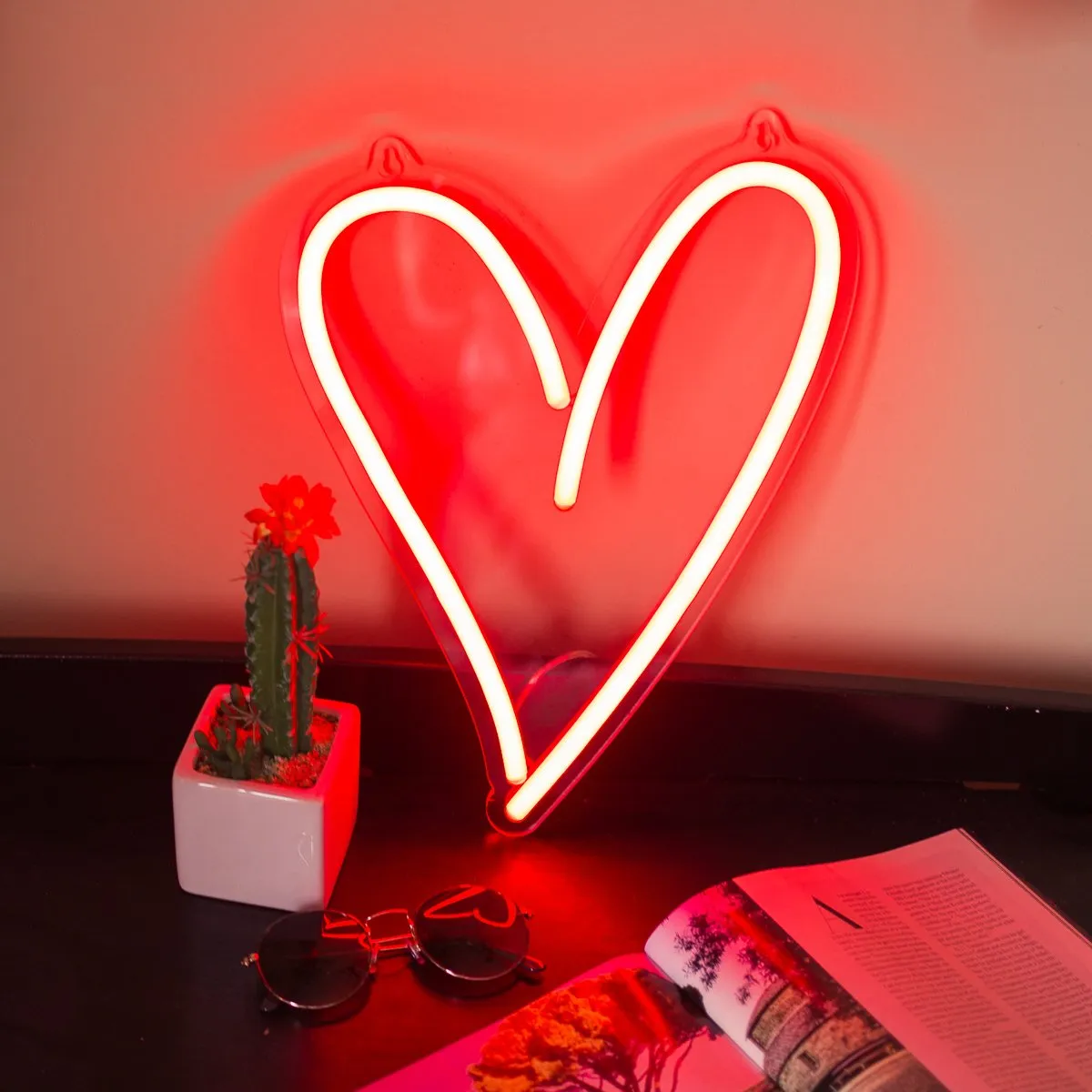 Amped & Co Heart LED Neon Light, Wall Hanging Room Decor, Red, 13.8 x 10.25 inches, Clear