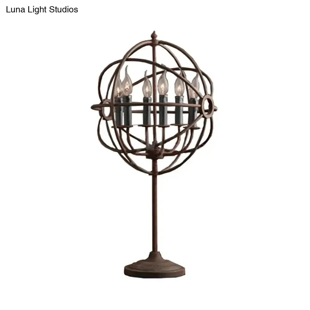 Antique Stylish Orbit Design Table Lamp with Multi-Light Candle Effect in Rustic Wrought Iron