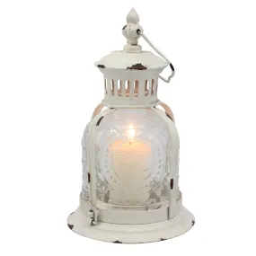 Antique White Metal Votive Candle Lantern