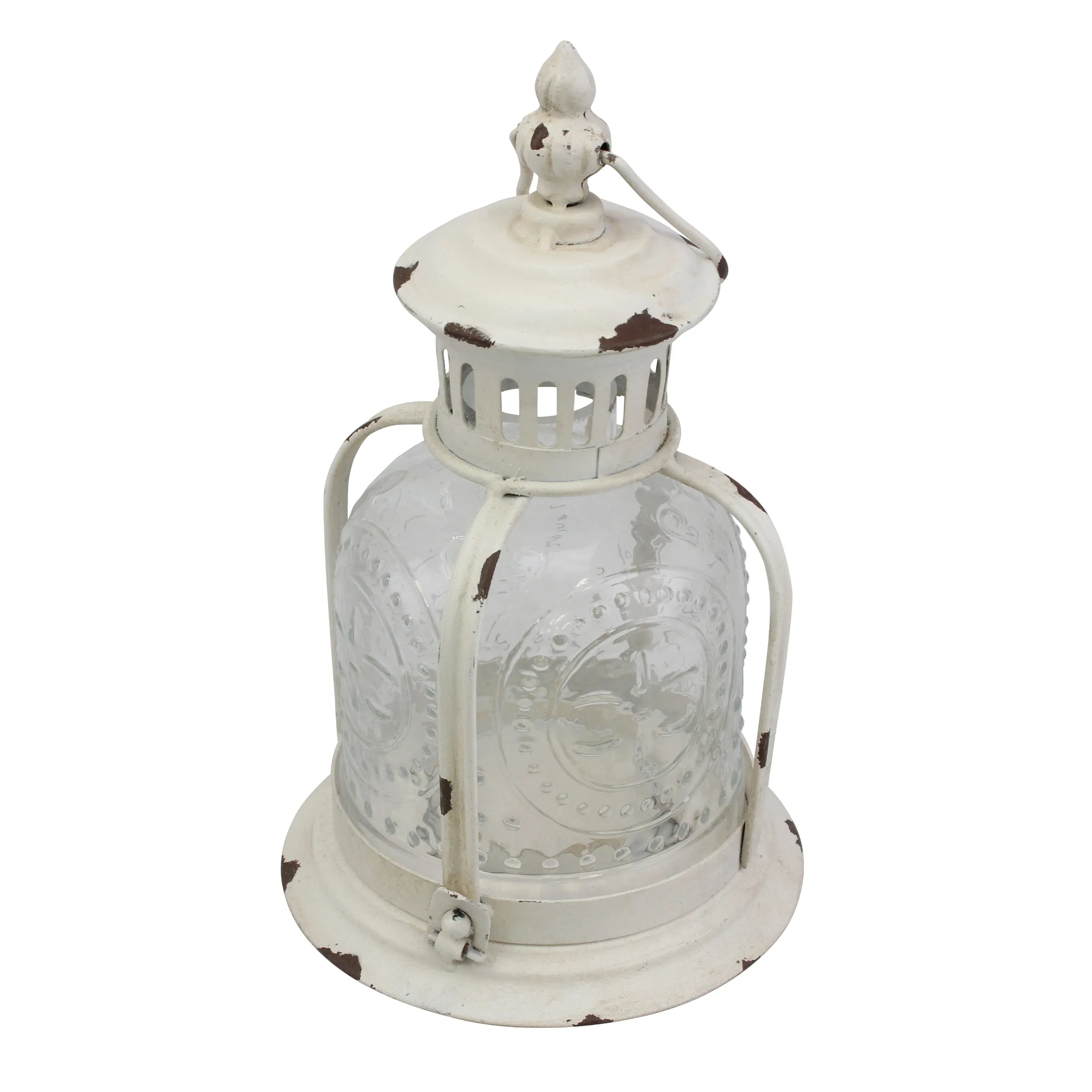 Antique White Metal Votive Candle Lantern