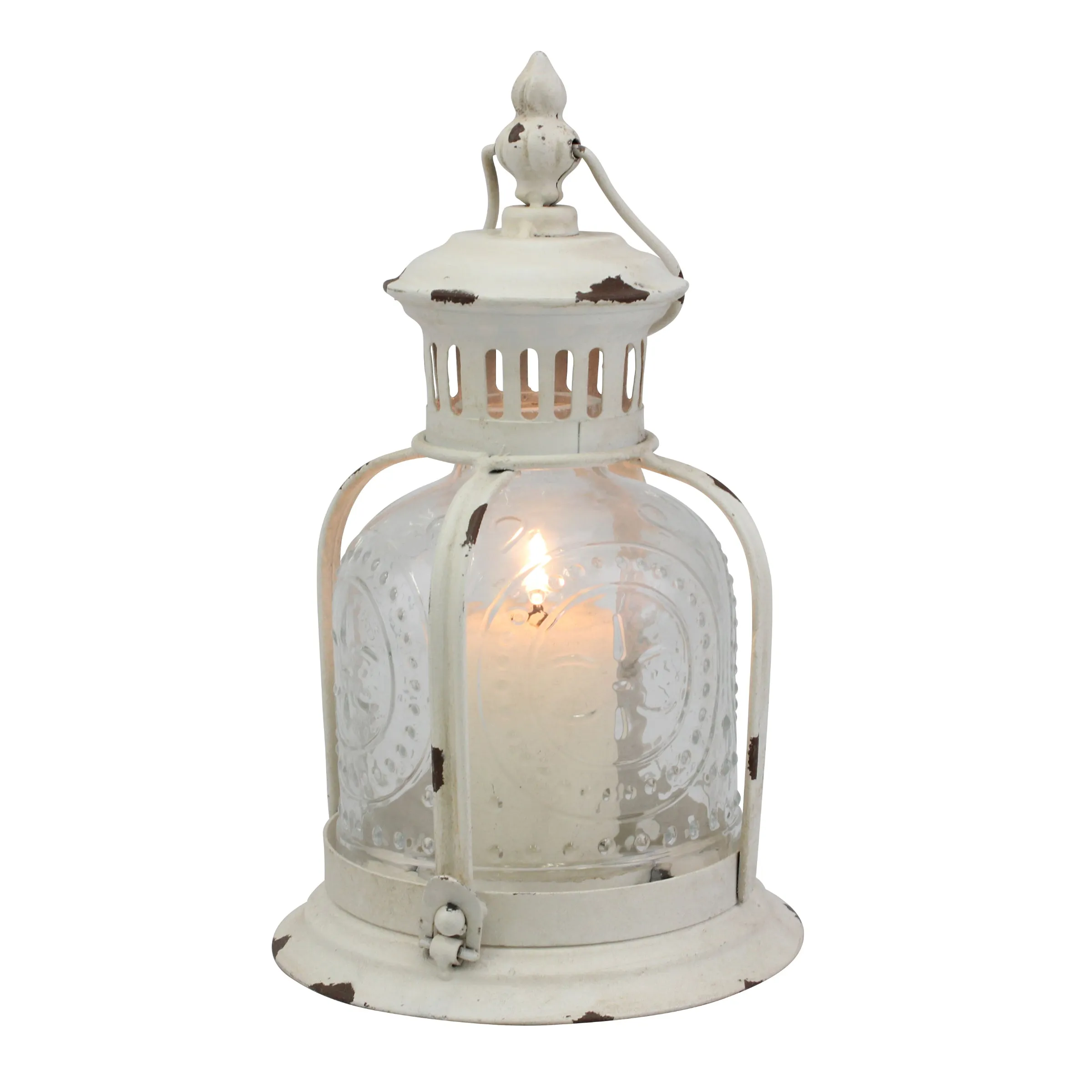 Antique White Metal Votive Candle Lantern