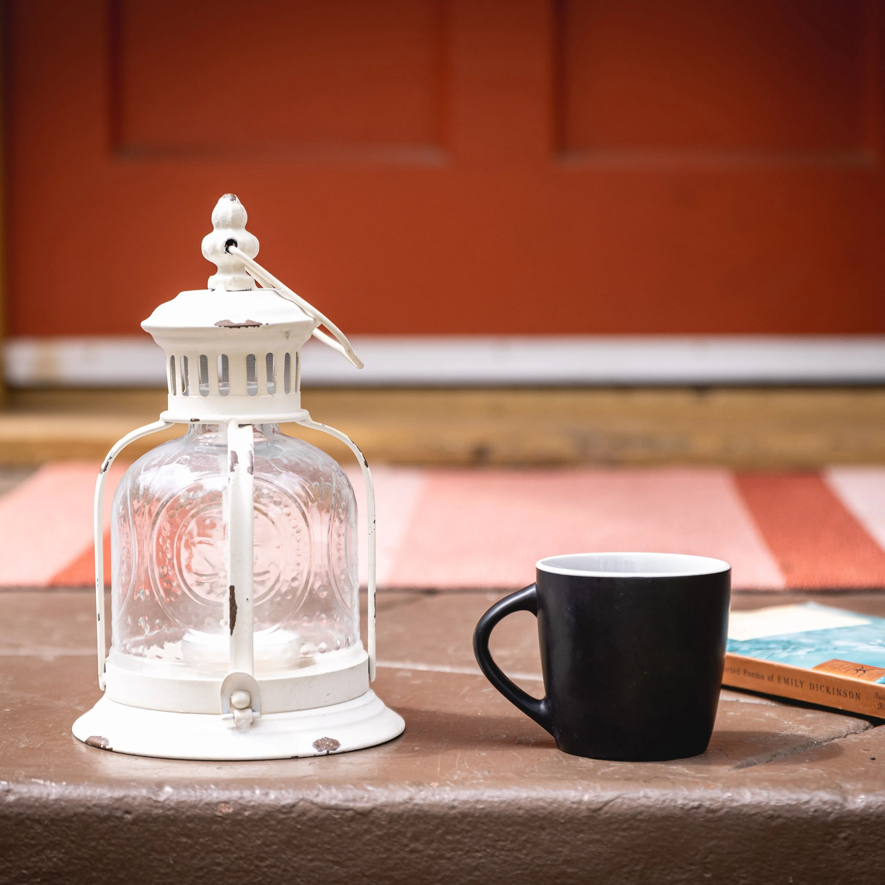 Antique White Metal Votive Candle Lantern