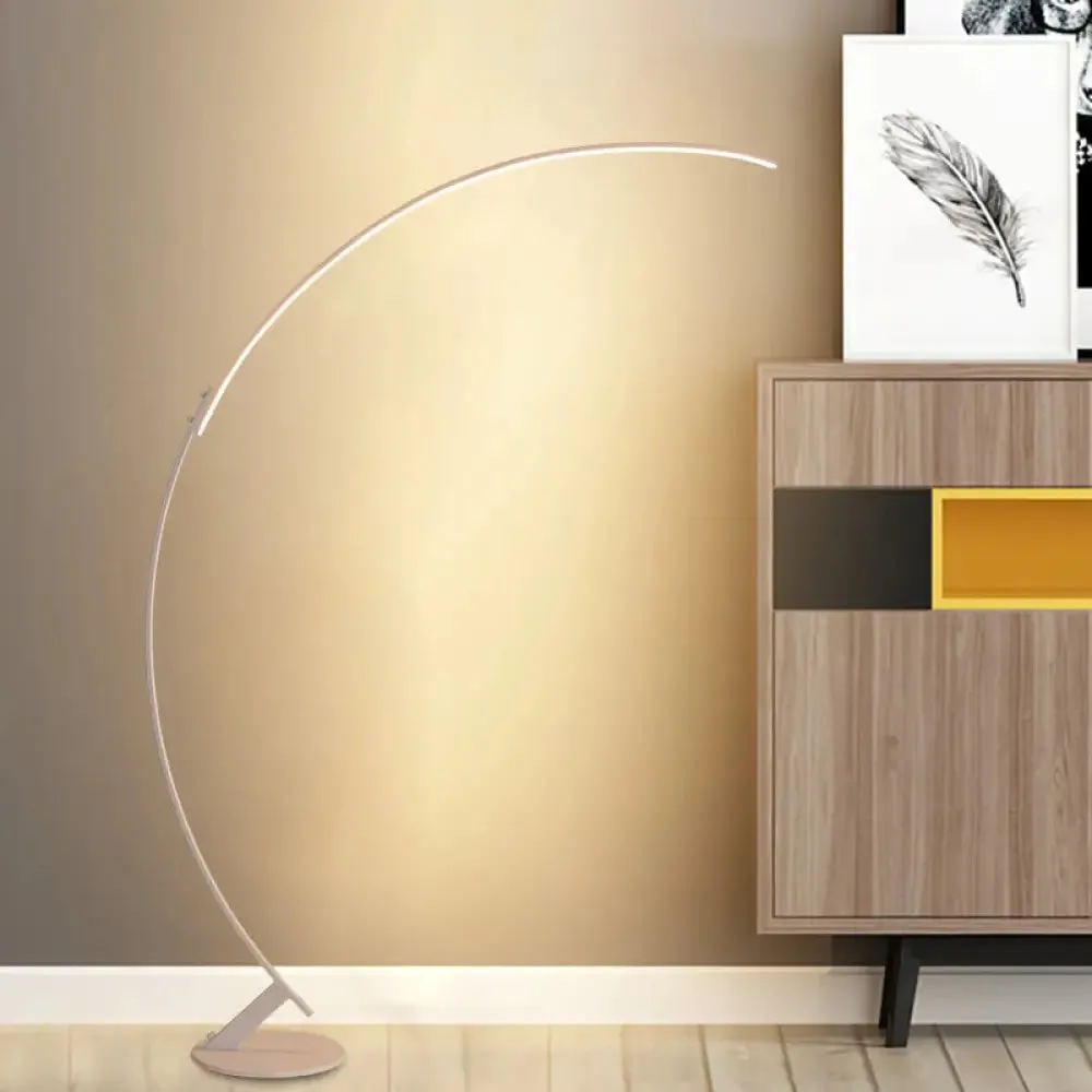 Arched LED Floor Reading Lamp with Simplicity Metallic Design, Warm/White Light - White