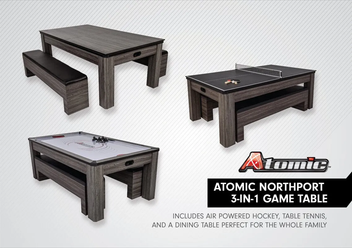 Atomic Northport 3-in-1 Dining Table with Air-Powered Hockey and Table Tennis