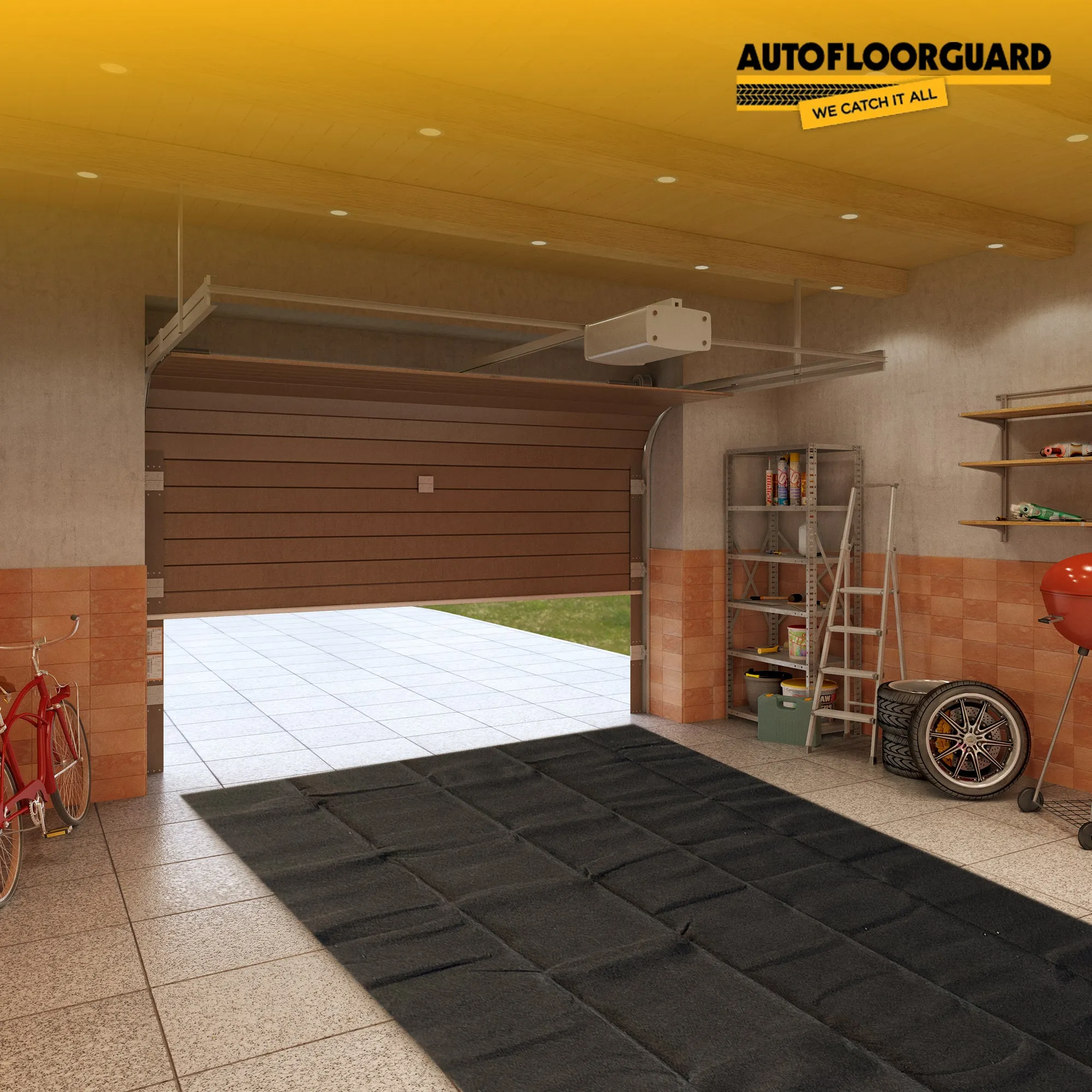 AutoFloorGuard AFG8020 20 x 7.3 Foot Large Size Garage Carpet Mat, Black (Used)