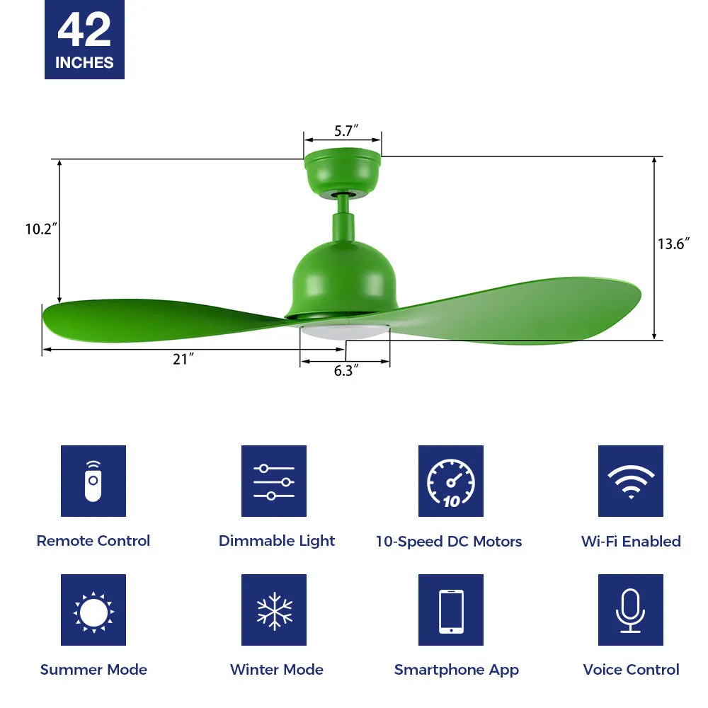 Azure Modern Smart Ceiling Fan with LED light and Remote 42 inch